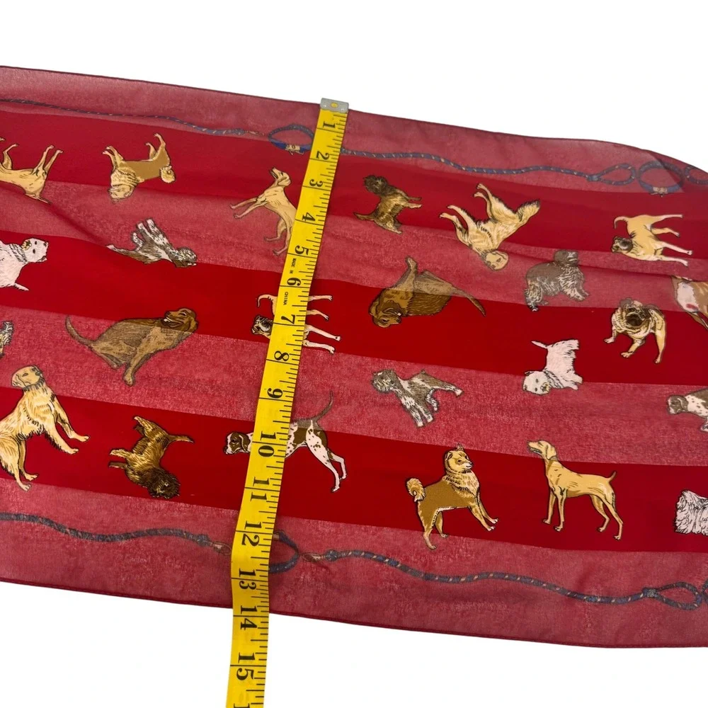 Womens Red Dog Print Rectangular Scarf Novelty‎ Puppy Pattern Sheer Lightweight